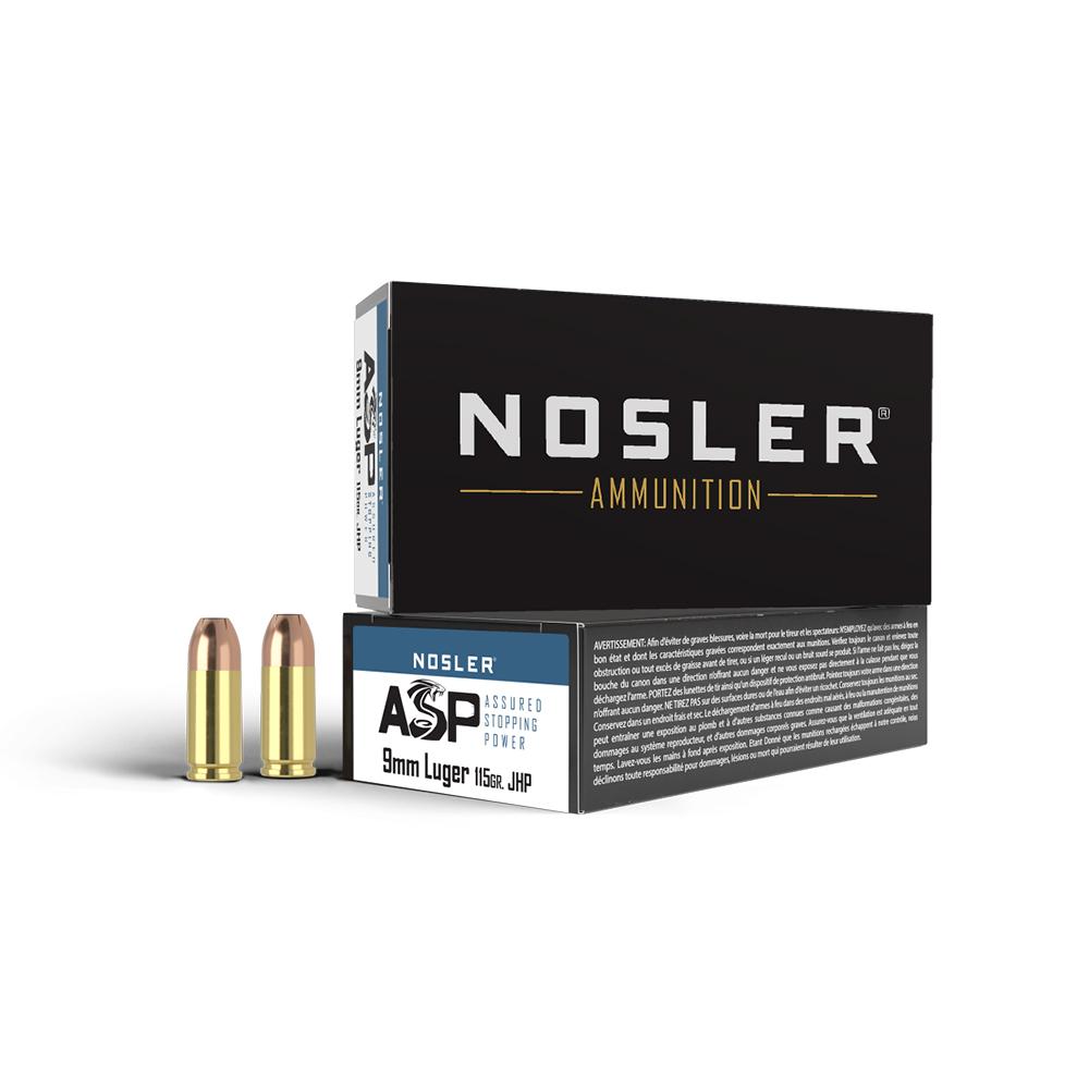 Nosler ASP Handgun Ammunition 9mm Luger 115 gr JHP 1170 fps 50/ct