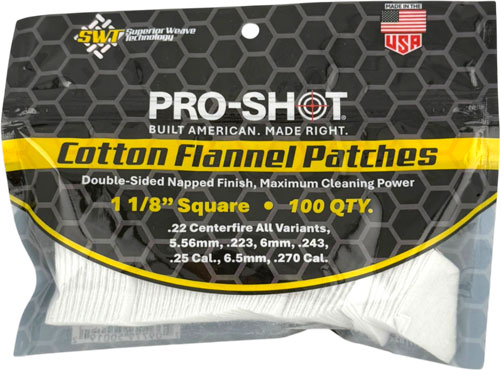 PRO SHOT CLEANING PATCH COTTON - FLANNEL .22-.270 1 1/8" 100CT