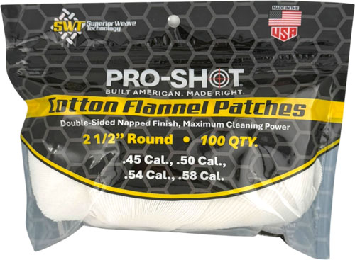 PRO SHOT CLEANING PATCH COTTON - FLANNEL .45-.58 2 1/2" 100CT