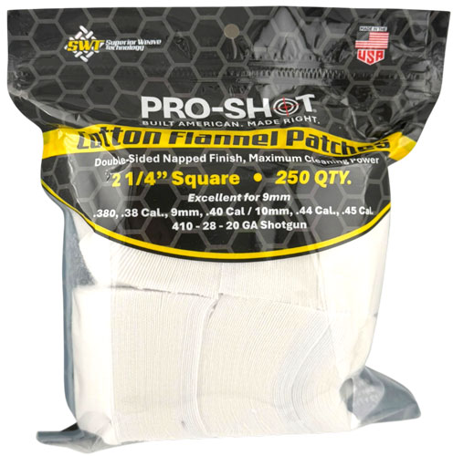 PRO SHOT CLEANING PATCH COTTON - FLANNEL .38-.45 2 1/4" 250CT