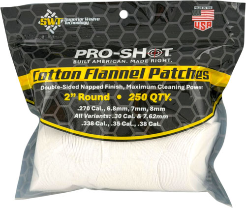 PRO SHOT CLEANING PATCH COTTON - FLANNEL .270-.38 2" 250CT