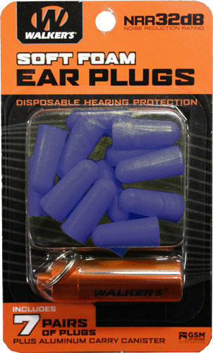 WALKERS EAR PLUGS SOFT FOAM - 32dB 7-PAIR BLUE W/CARRY CASE